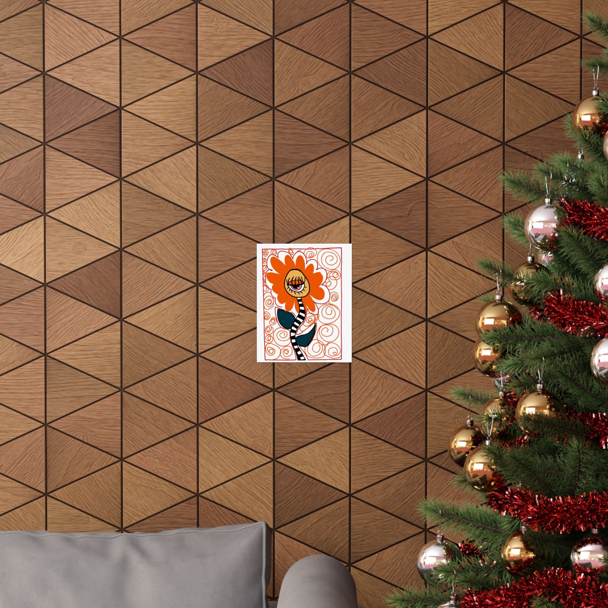 One-Eyed Orange Flower Matte Vertical Poster | Whimsical Floral Art