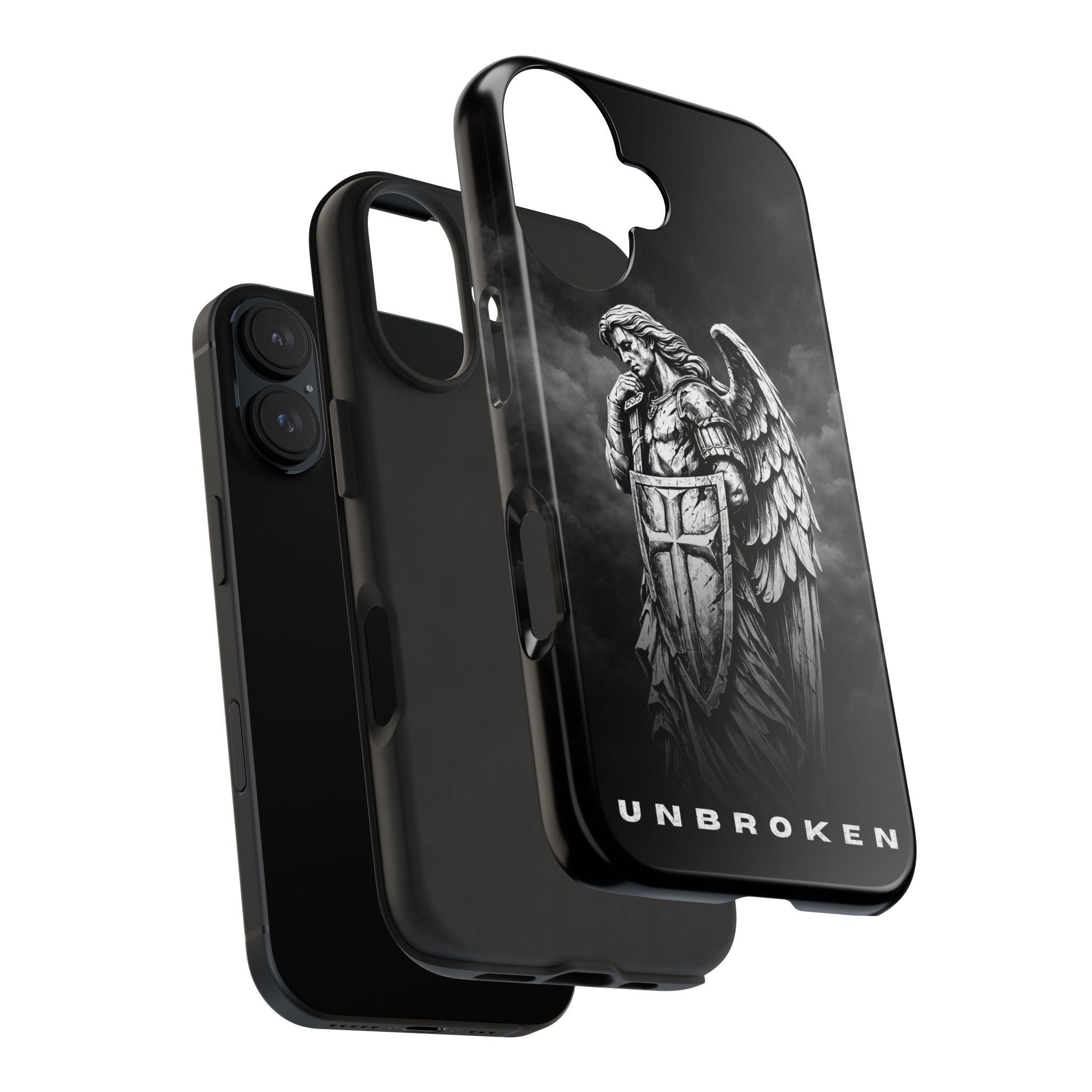 Archangel Phone Case Black & White Angel Warrior iPhone 17 16 15 14 13 Case Faith Inspired Protective Case Gothic Christian Phone Cover
