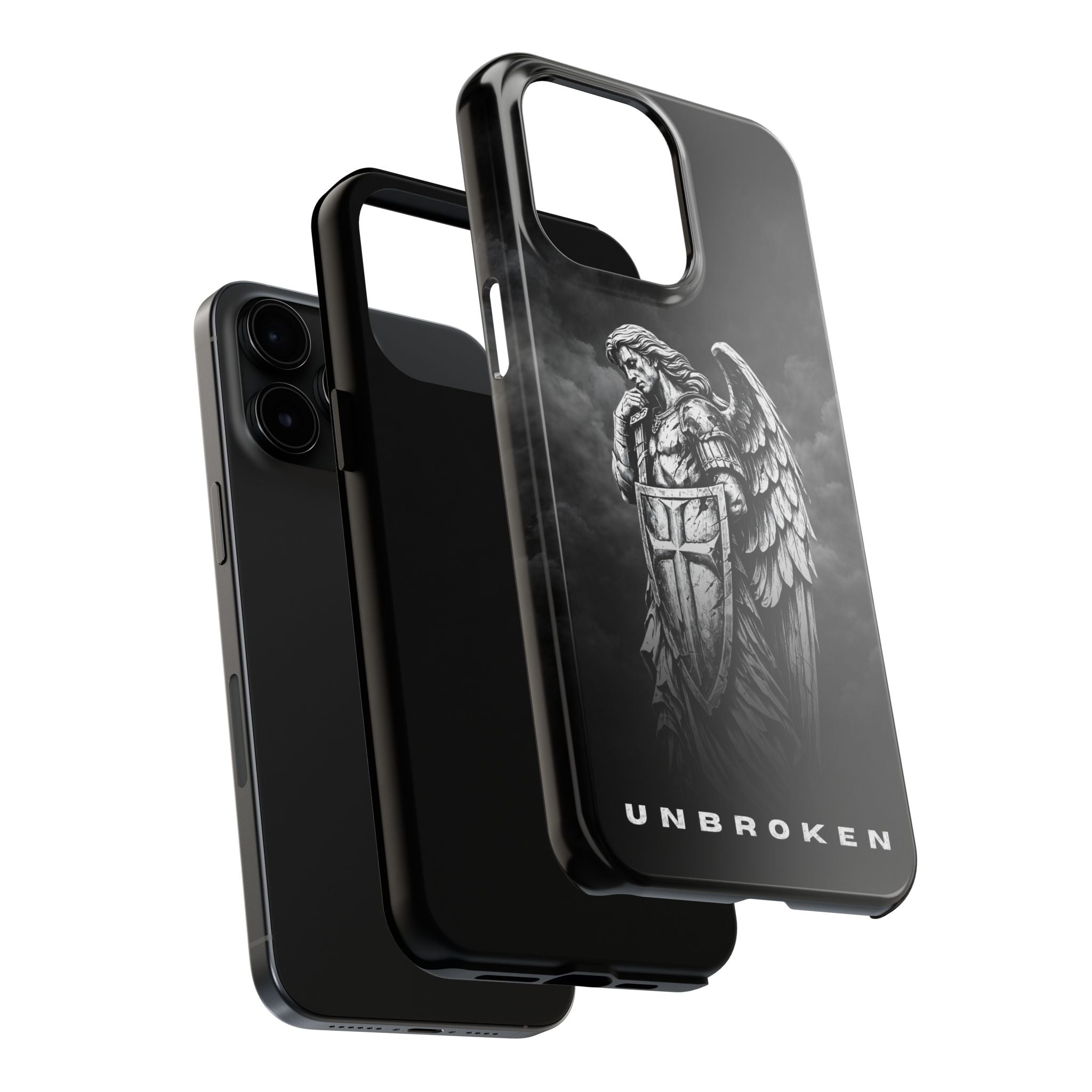 Archangel Phone Case Black & White Angel Warrior iPhone 17 16 15 14 13 Case Faith Inspired Protective Case Gothic Christian Phone Cover