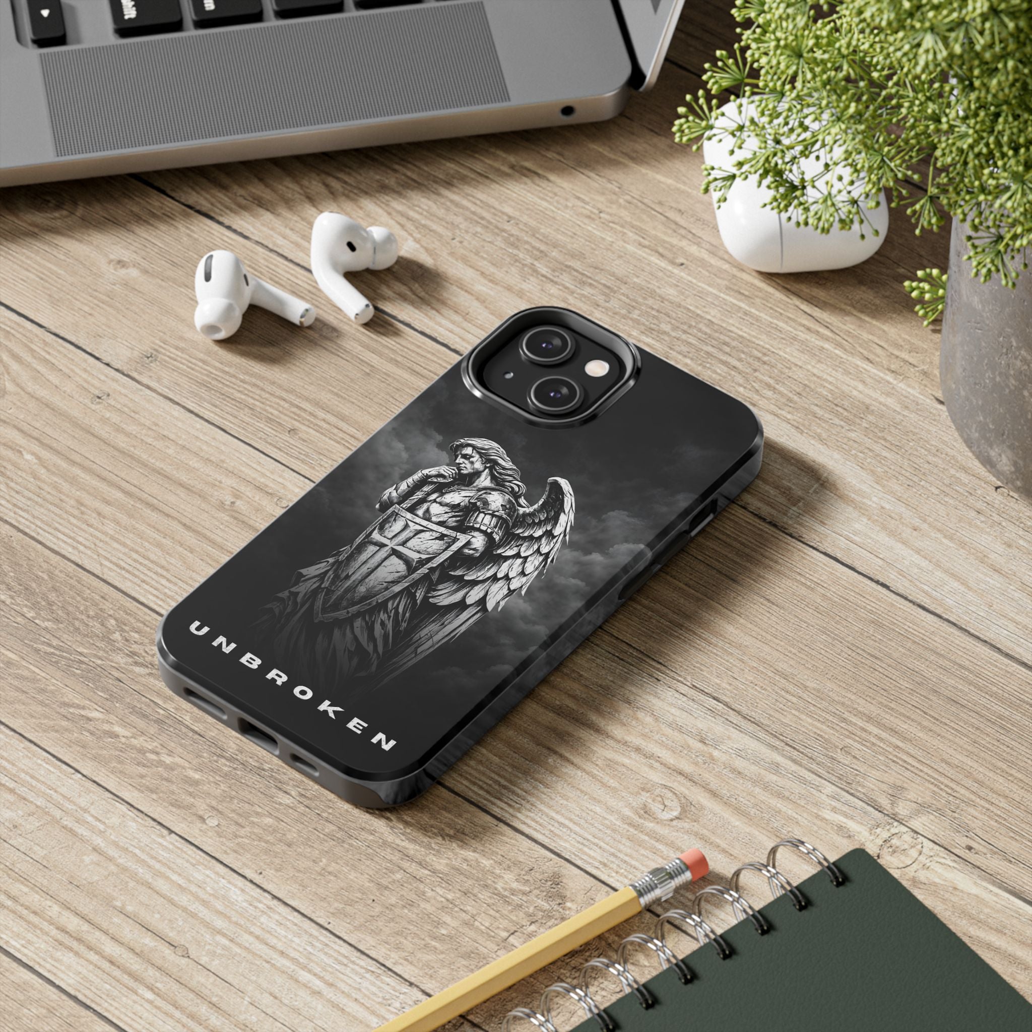 Archangel Phone Case Black & White Angel Warrior iPhone 17 16 15 14 13 Case Faith Inspired Protective Case Gothic Christian Phone Cover